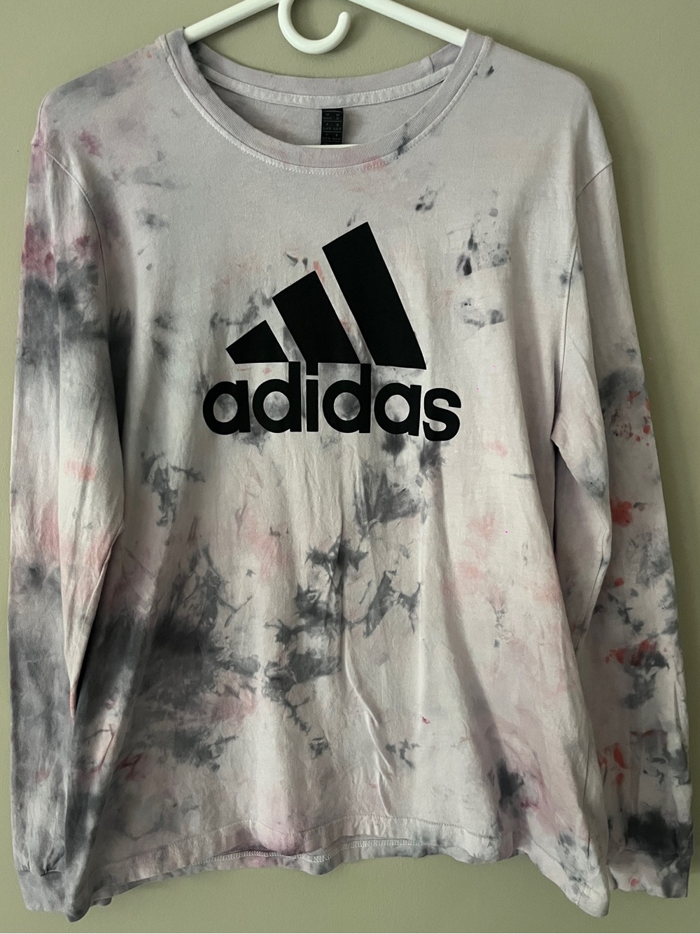 adidas Long Sleeve Tie-Dye Tee in Black and Pink